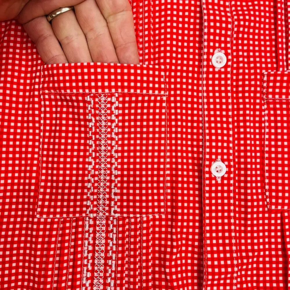 NWT Blue Quail Size 8 Red Check Guayabera